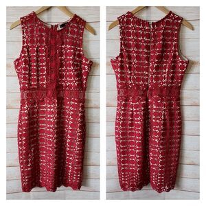 Aqua Guipure Lace Floral Sleeveless Sheath Dress Women's Size Large Red Party